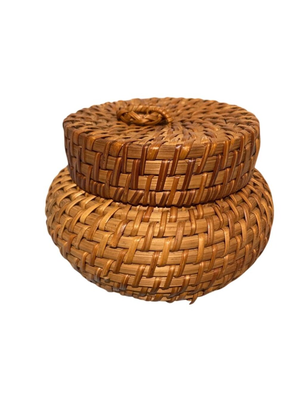 Vintage Wicker Small Round Storage Box